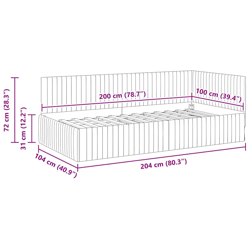 Hjørnesengramme med hovedgærde Sort 100 cm x 200 cm Fløjl