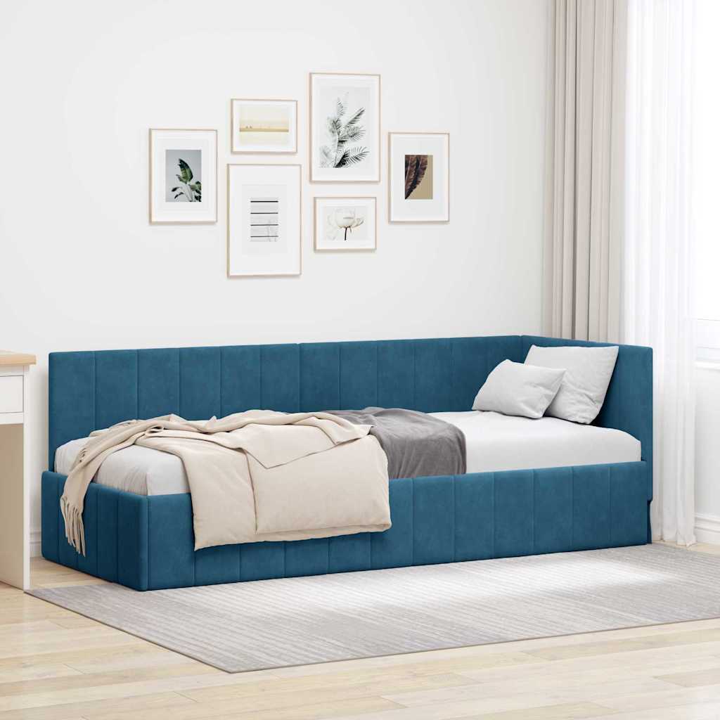 Hjørnesengramme med hovedgærde Blå 80 cm x 200 cm Fløjl