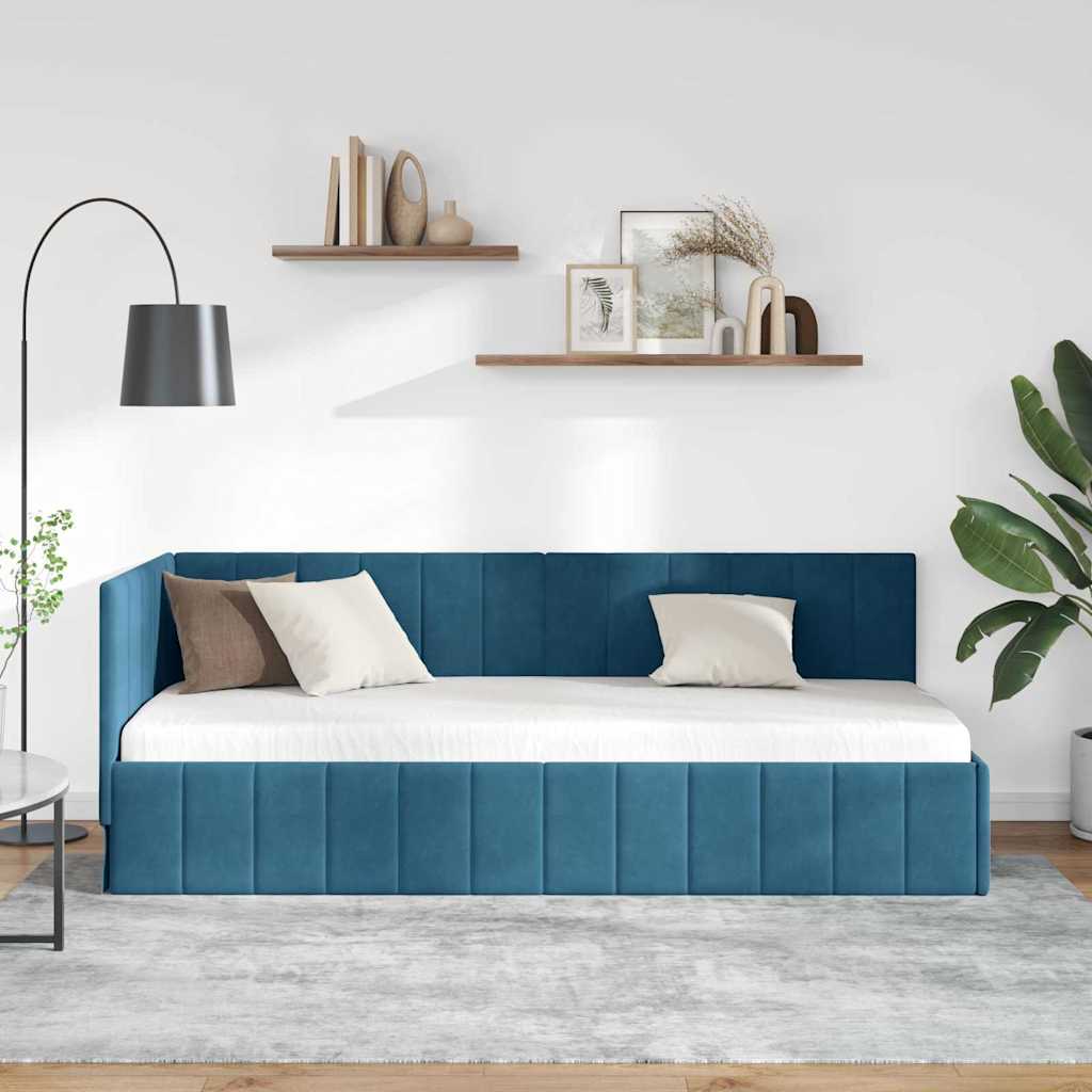 Hjørnesengramme med hovedgærde Blå 80 cm x 200 cm Fløjl