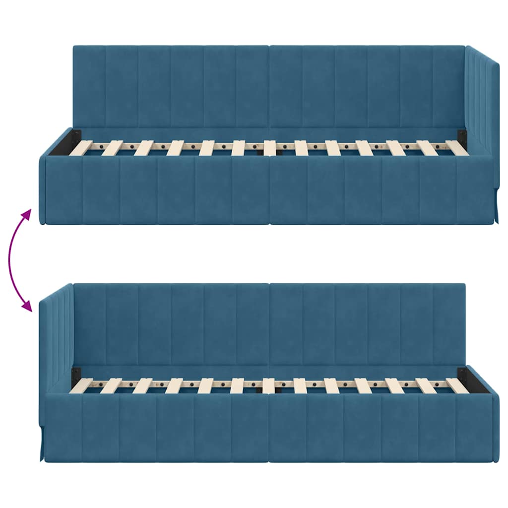 Hjørnesengramme med hovedgærde Blå 80 cm x 200 cm Fløjl