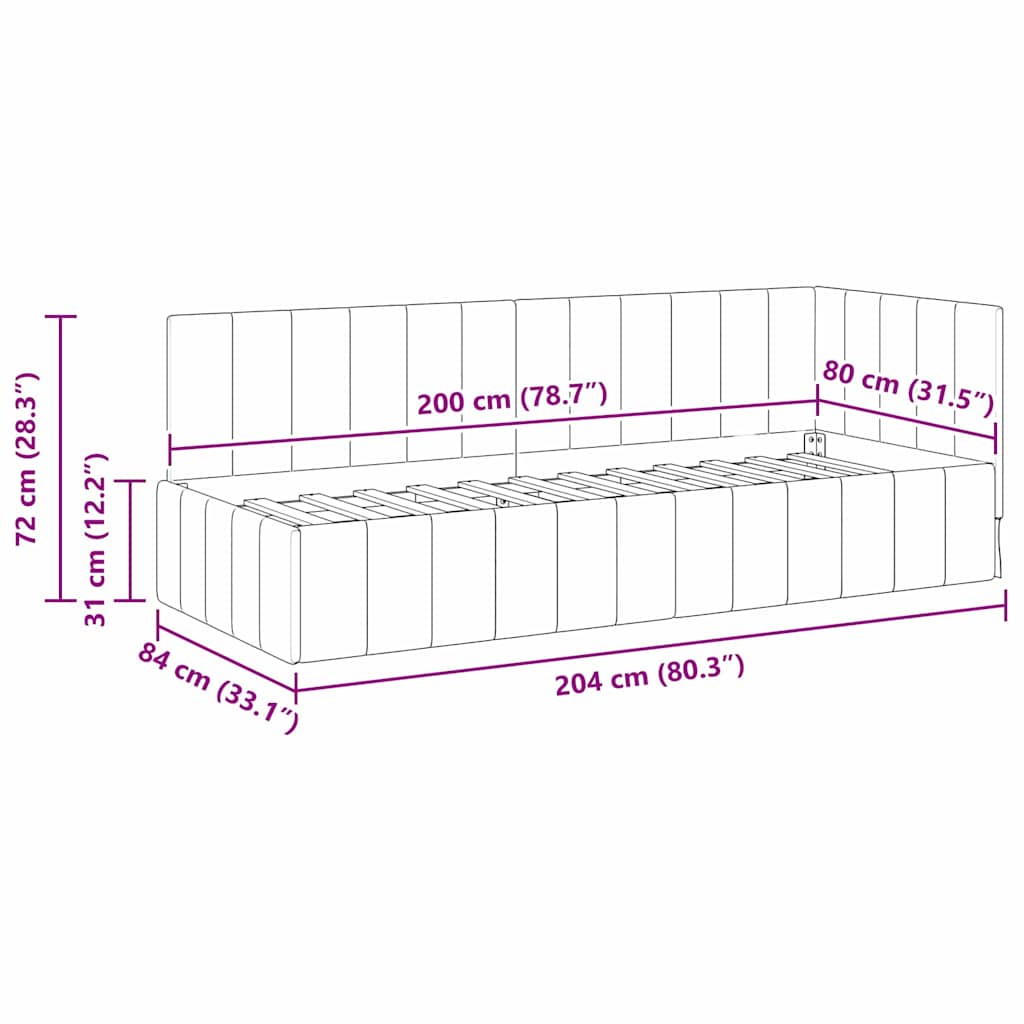 Hjørnesengramme med hovedgærde Blå 80 cm x 200 cm Fløjl