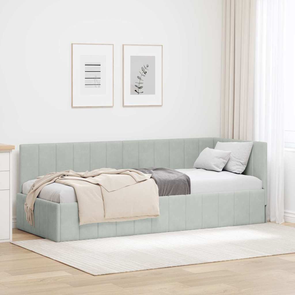 Hjørnesengramme med hovedgærde Lysegrå 80 cm x 200 cm Fløjl