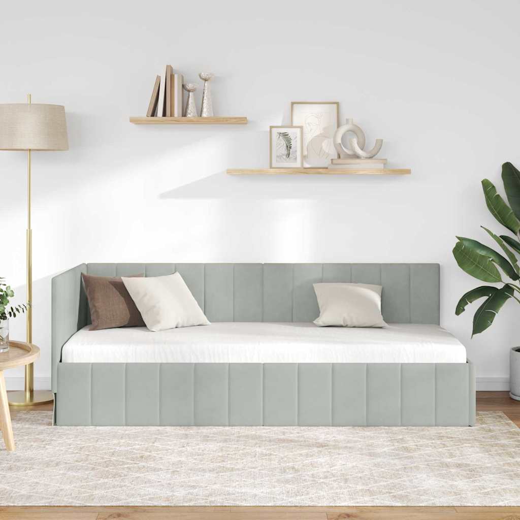 Hjørnesengramme med hovedgærde Lysegrå 80 cm x 200 cm Fløjl