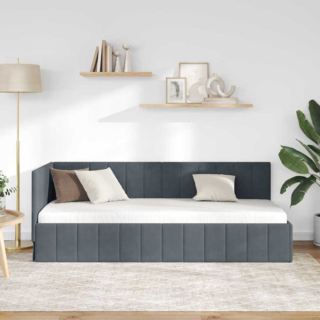 Hjørnesengramme med hovedgærde Mørkegrå 80 cm x 200 cm Fløjl