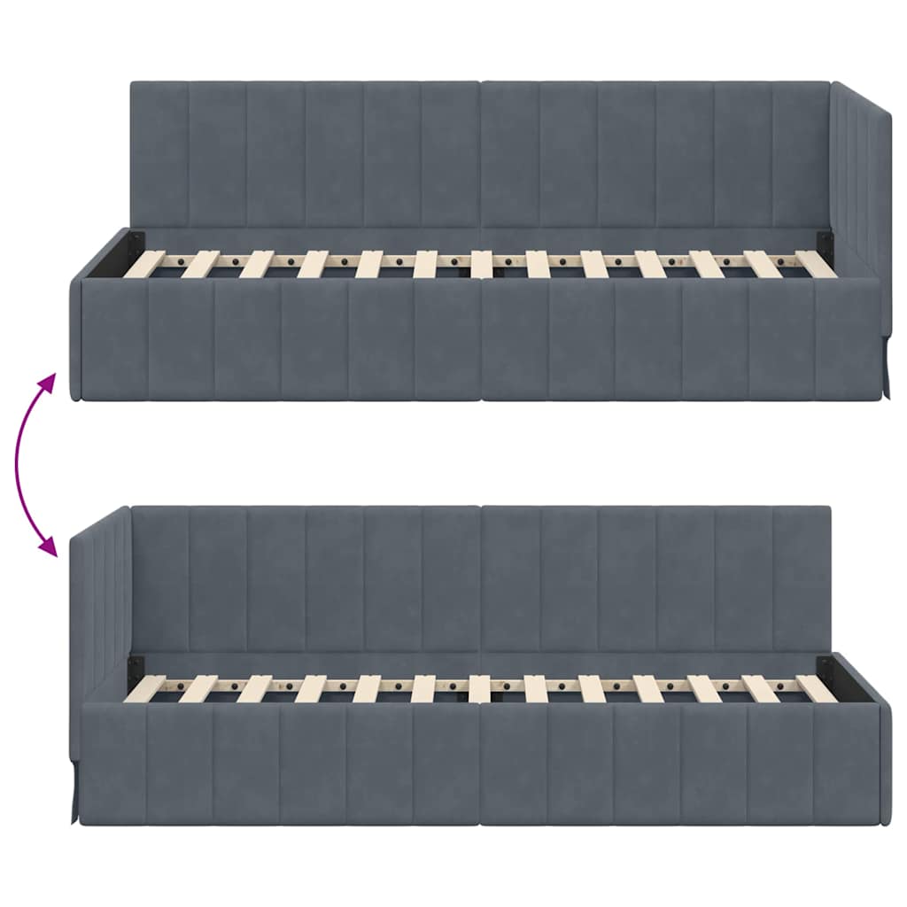 Hjørnesengramme med hovedgærde Mørkegrå 80 cm x 200 cm Fløjl