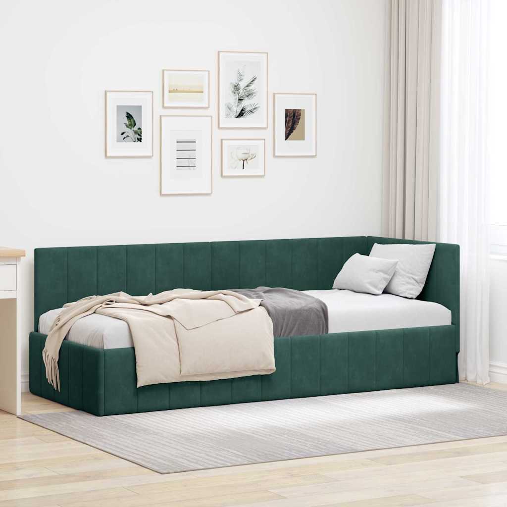 Hjørnesengramme med hovedgærde Mørkegrøn 80 cm x 200 cm Fløjl