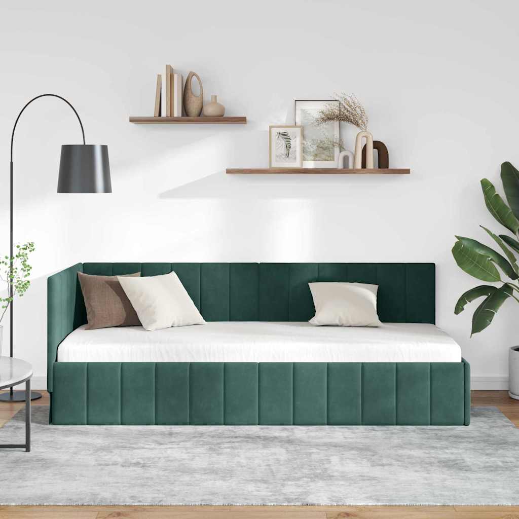 Hjørnesengramme med hovedgærde Mørkegrøn 80 cm x 200 cm Fløjl