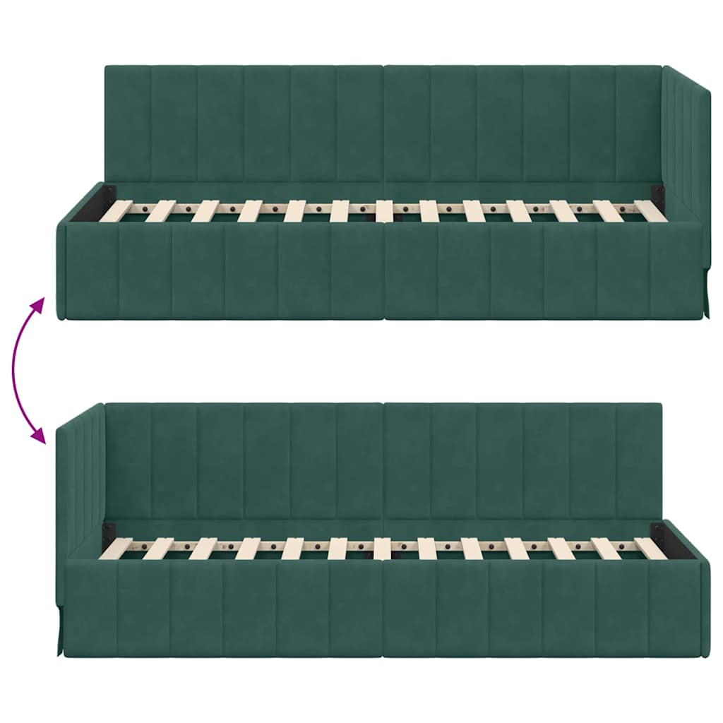 Hjørnesengramme med hovedgærde Mørkegrøn 80 cm x 200 cm Fløjl