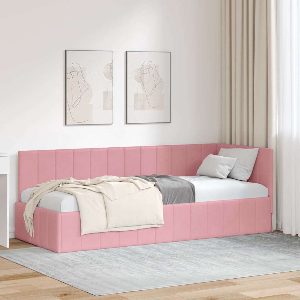 Hjørnesengramme med hovedgærde Lyserød 80 cm x 200 cm Fløjl