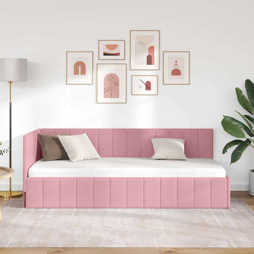 Hjørnesengramme med hovedgærde Lyserød 80 cm x 200 cm Fløjl