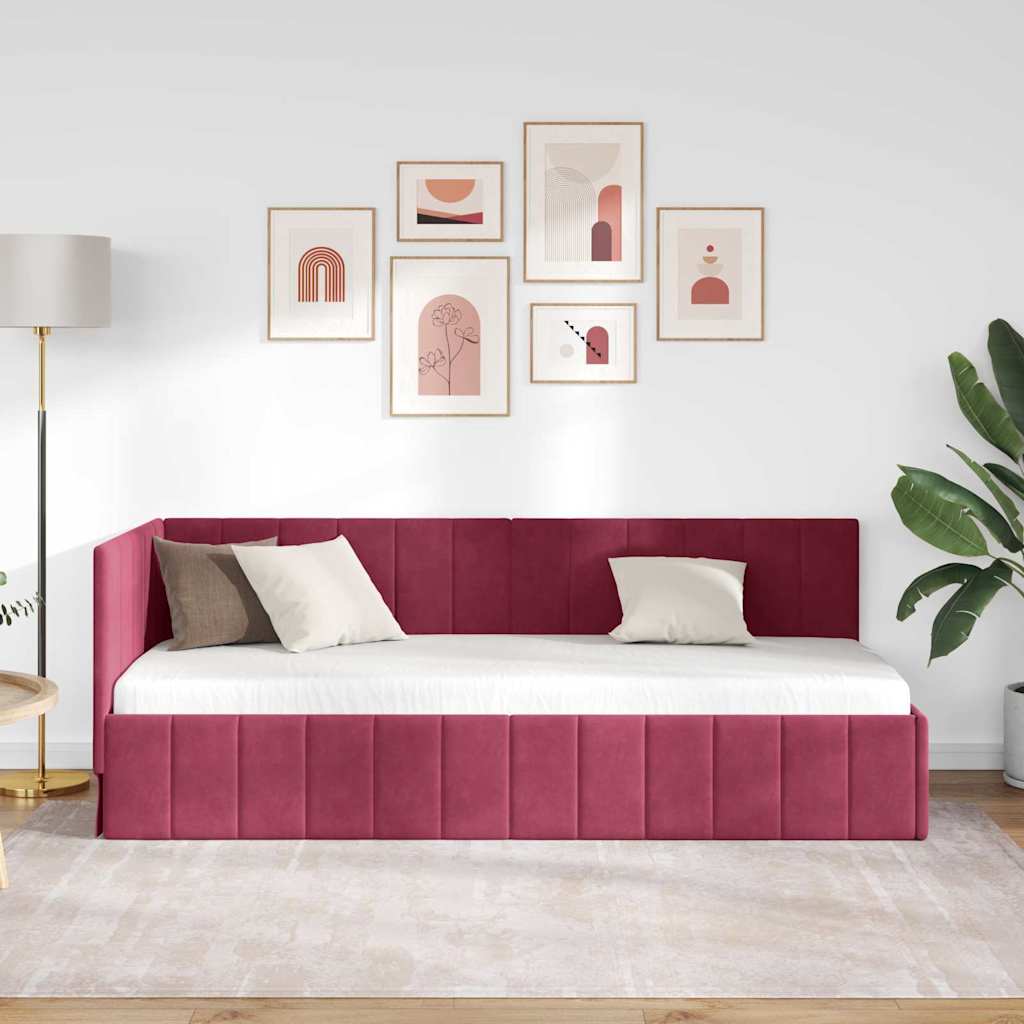 Hjørnesengramme med hovedgærde Vinrød 80 cm x 200 cm Fløjl