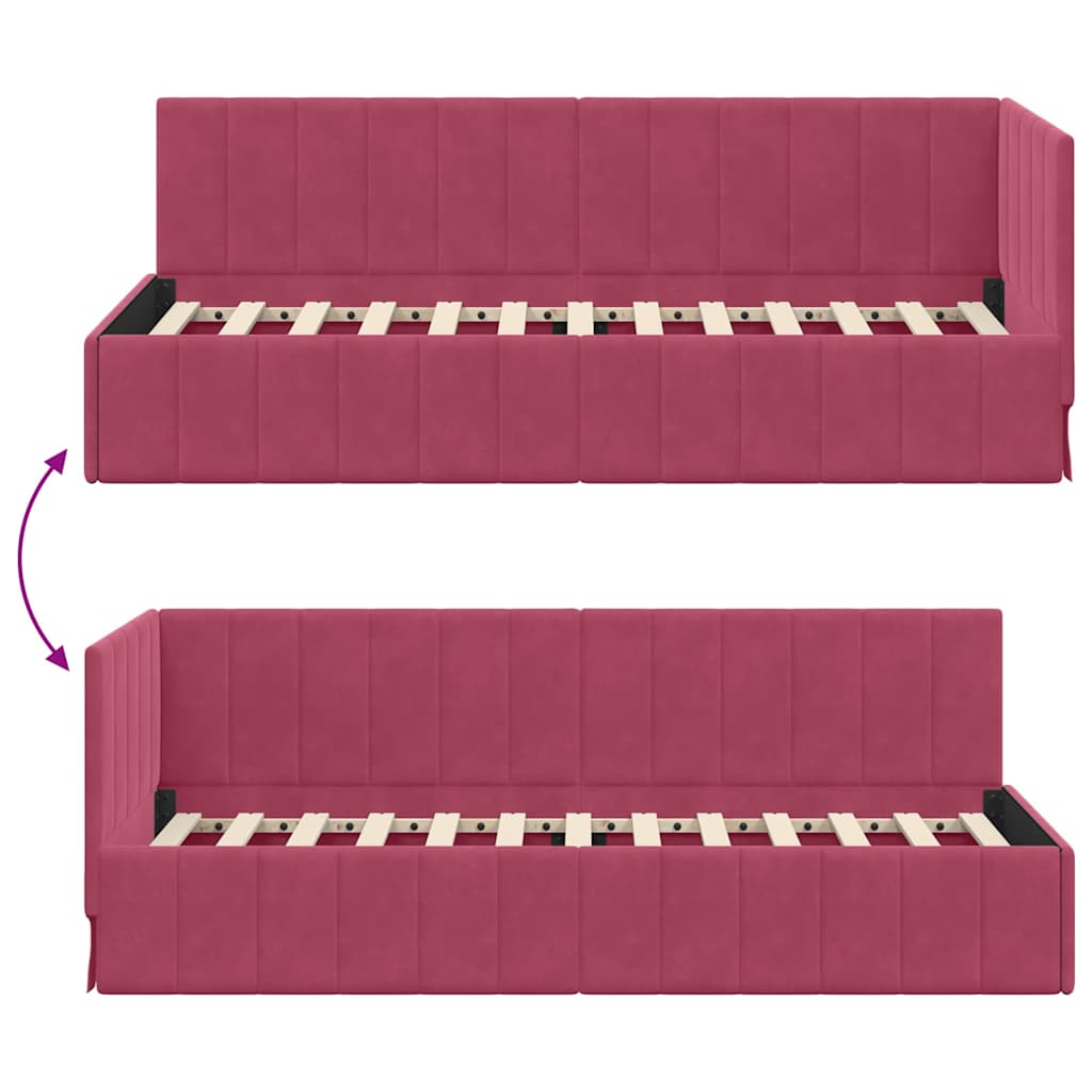 Hjørnesengramme med hovedgærde Vinrød 80 cm x 200 cm Fløjl