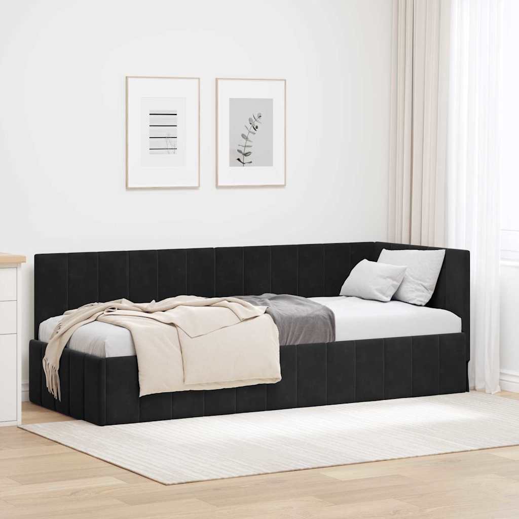 Hjørnesengramme med hovedgærde Sort 80 cm x 200 cm Fløjl