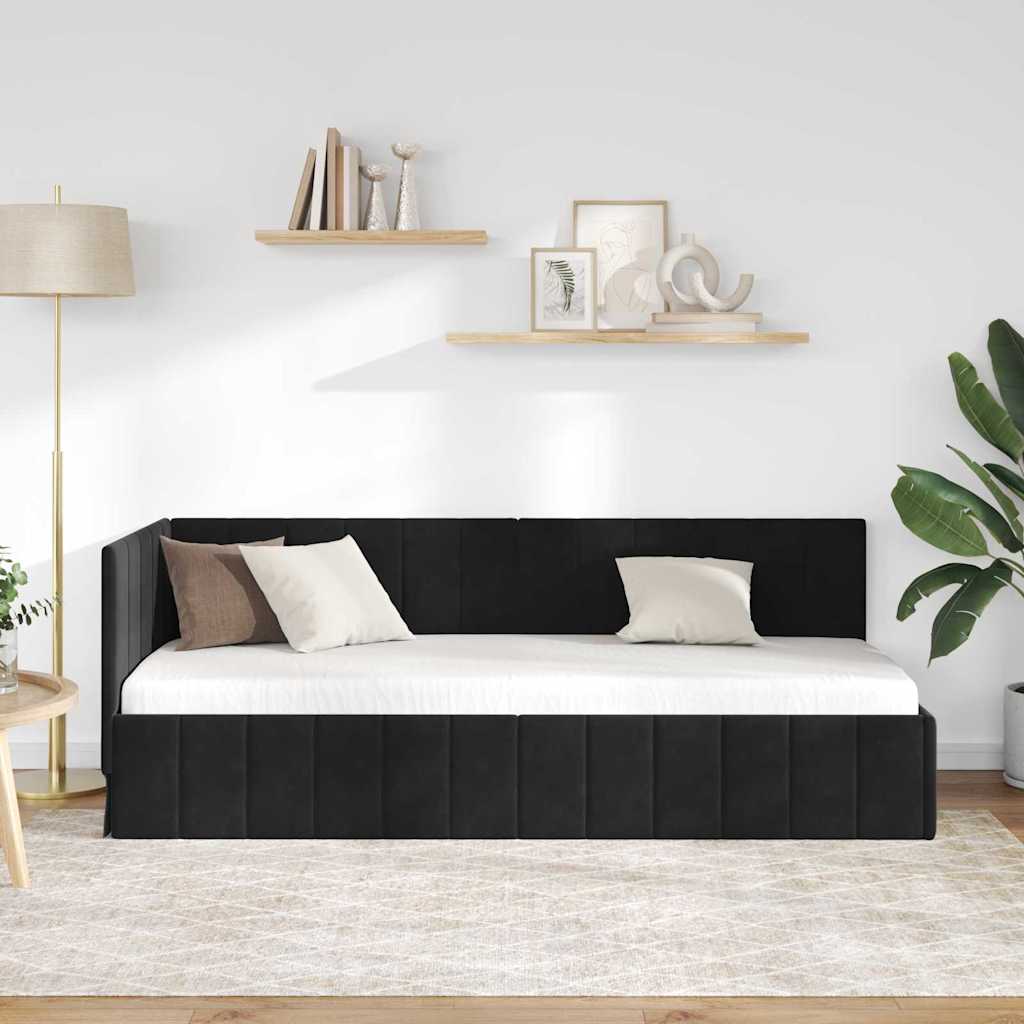 Hjørnesengramme med hovedgærde Sort 80 cm x 200 cm Fløjl