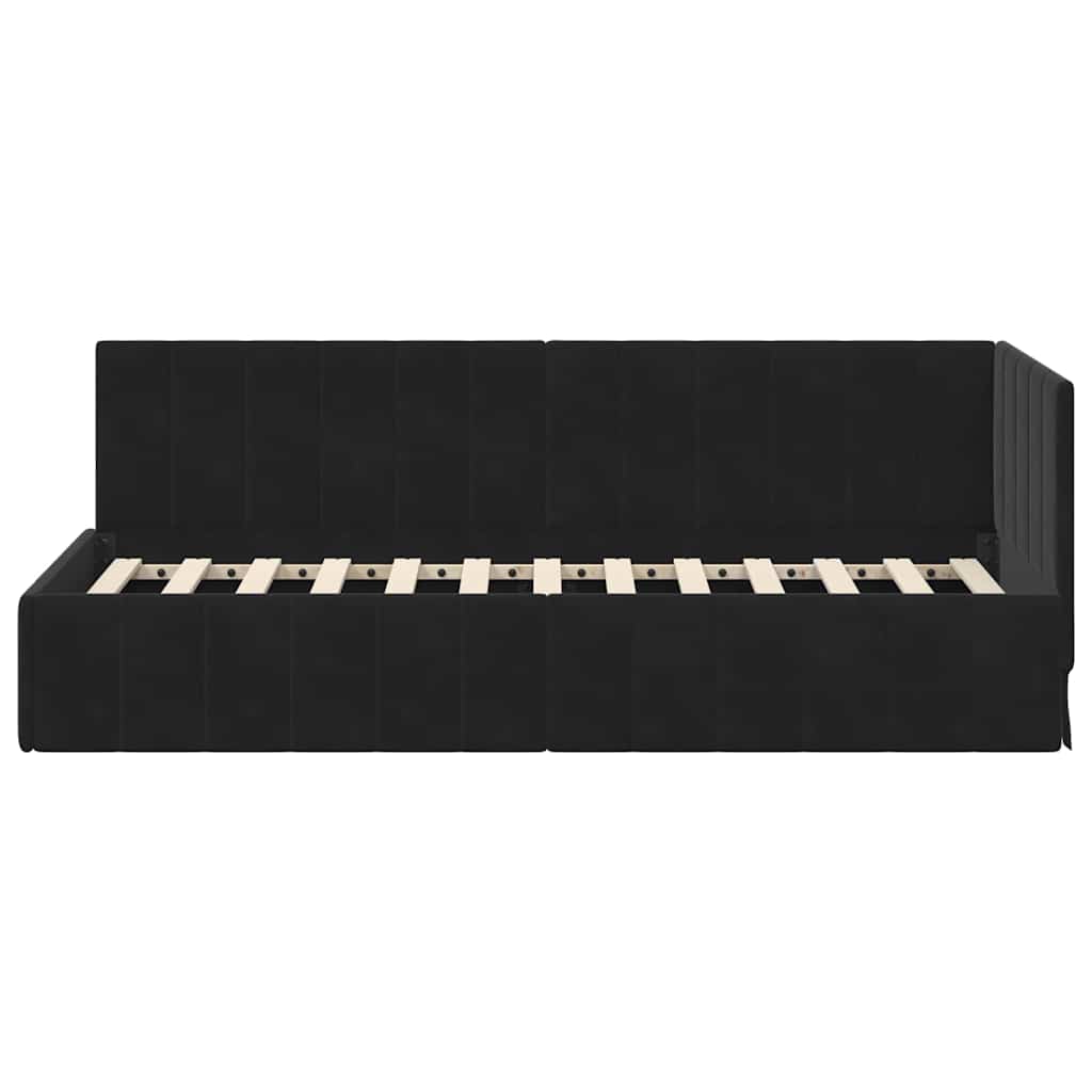 Hjørnesengramme med hovedgærde Sort 80 cm x 200 cm Fløjl
