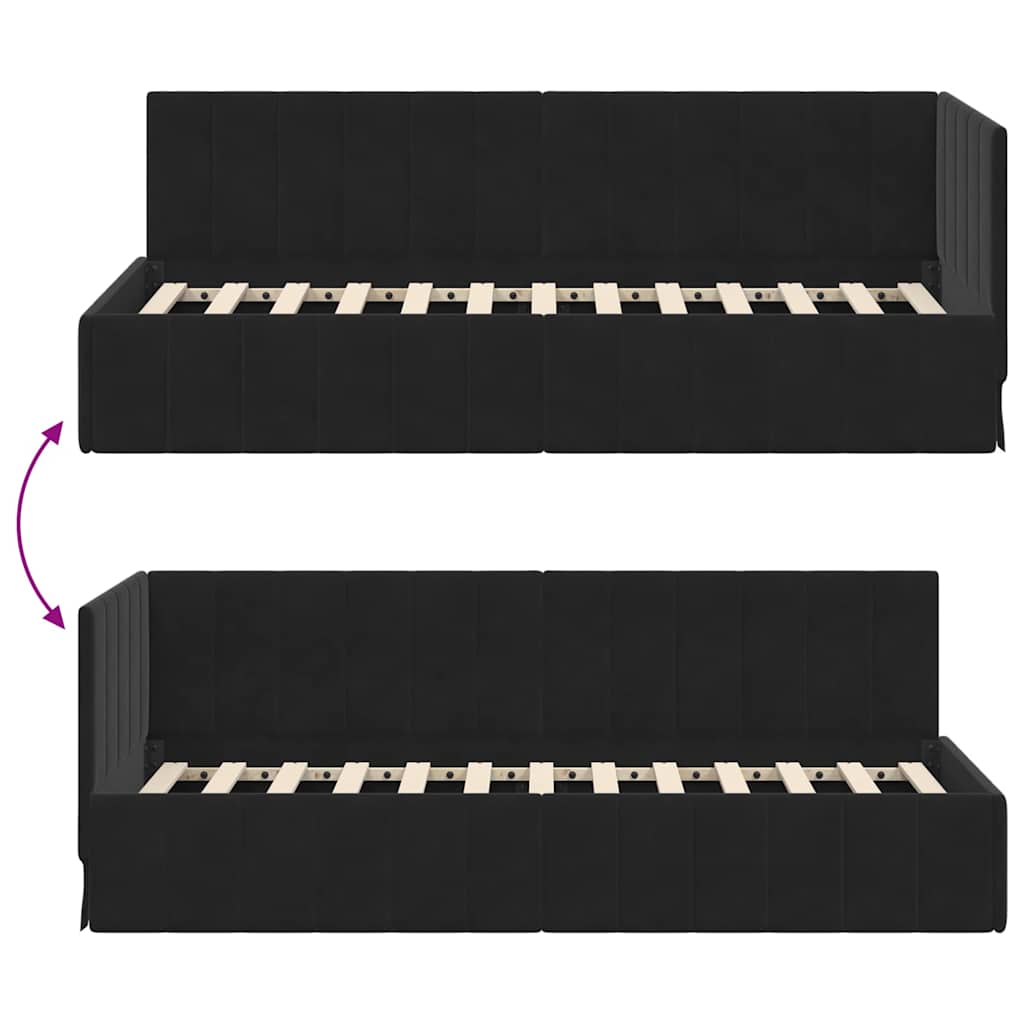 Hjørnesengramme med hovedgærde Sort 80 cm x 200 cm Fløjl