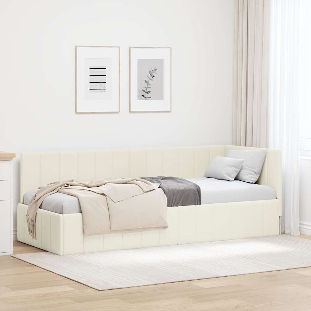 Hjørnesengramme med hovedgærde Creme 80 cm x 200 cm Fløjl