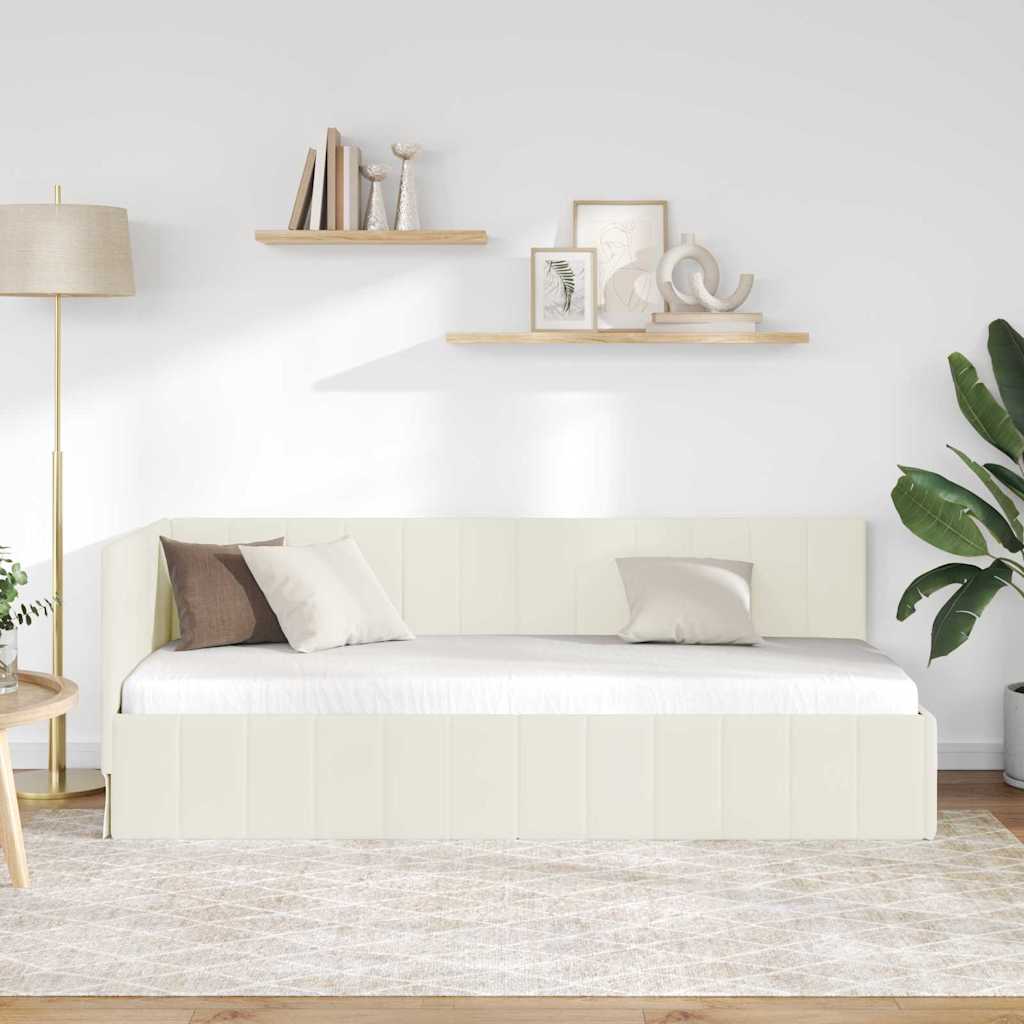 Hjørnesengramme med hovedgærde Creme 80 cm x 200 cm Fløjl