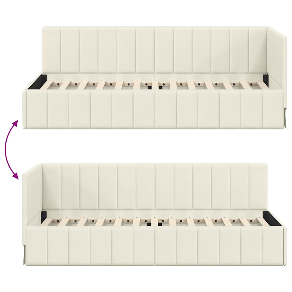 Hjørnesengramme med hovedgærde Creme 80 cm x 200 cm Fløjl