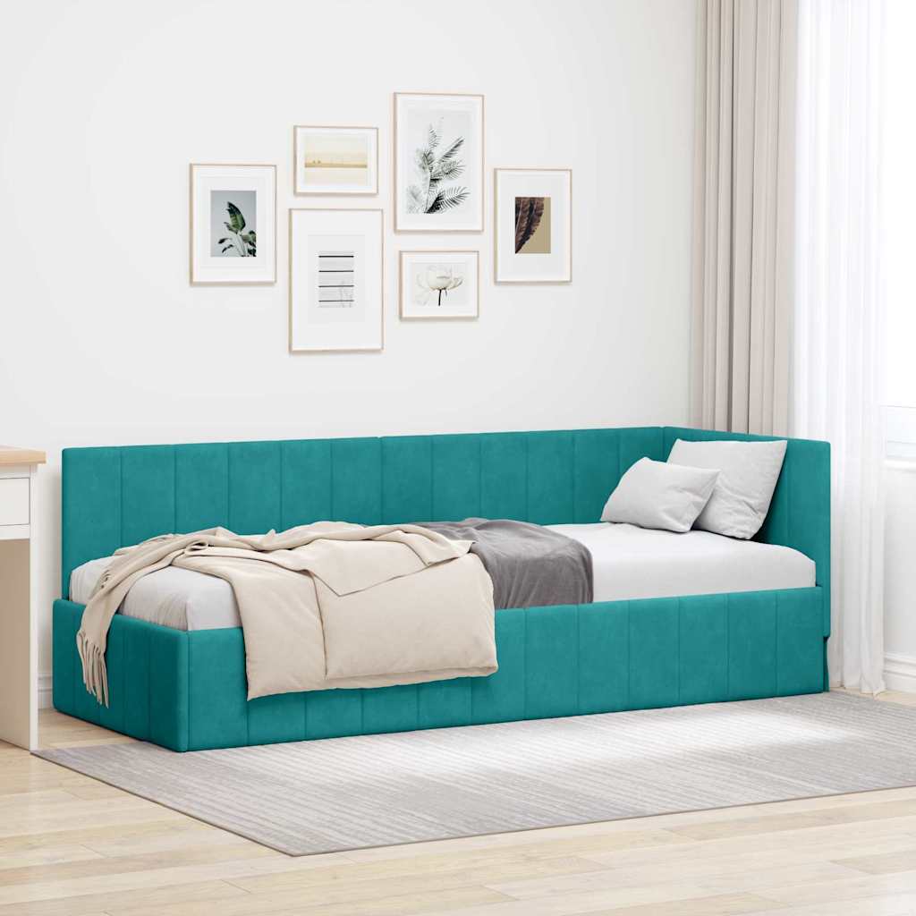 Hjørnesengramme med hovedgærde Turkis 80 cm x 200 cm Fløjl