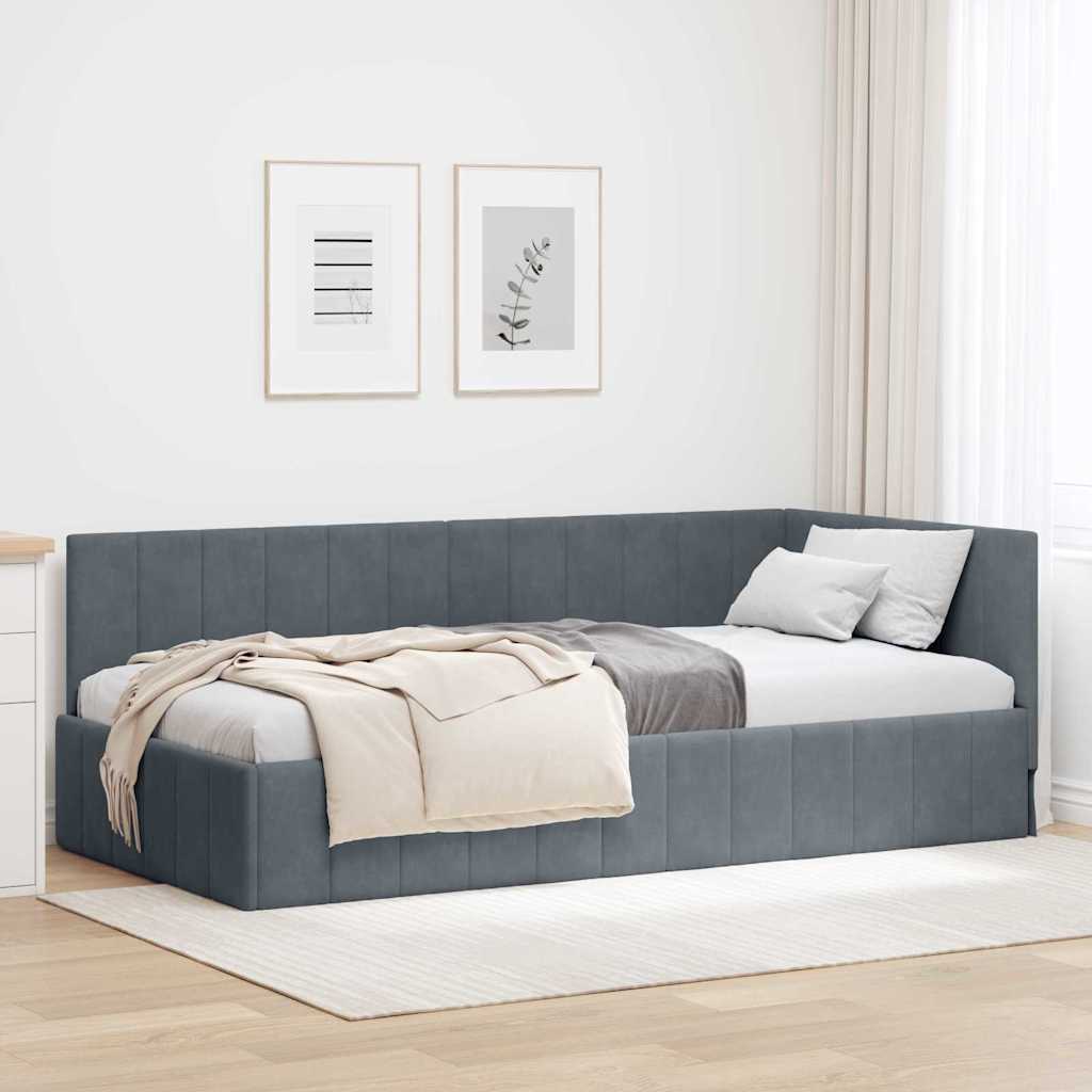 Hjørnesengramme med hovedgærde Mørkegrå 90 cm x 190 cm Fløjl