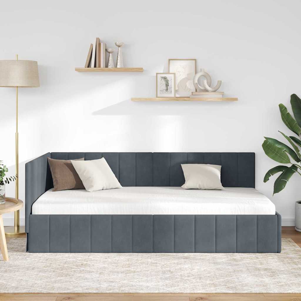 Hjørnesengramme med hovedgærde Mørkegrå 90 cm x 190 cm Fløjl