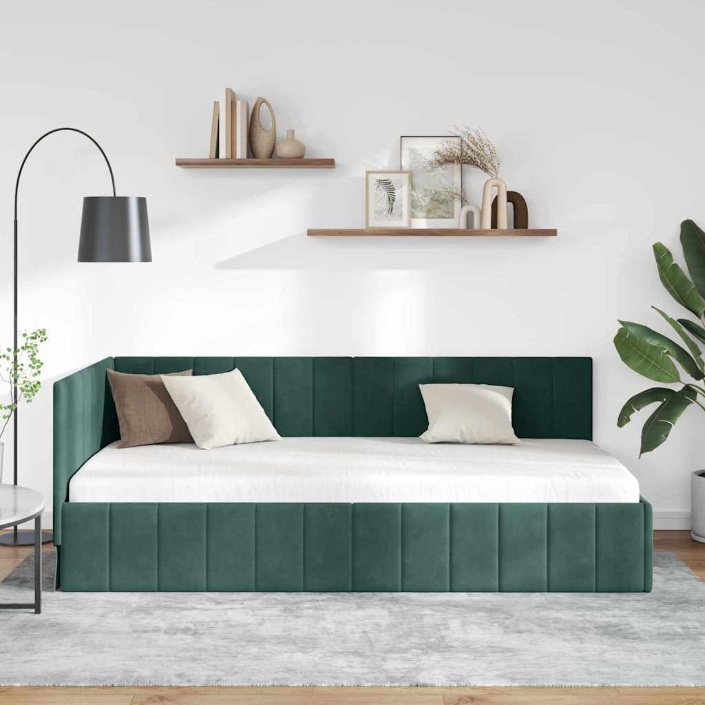 Hjørnesengramme med hovedgærde Mørkegrøn 90 cm x 190 cm Fløjl