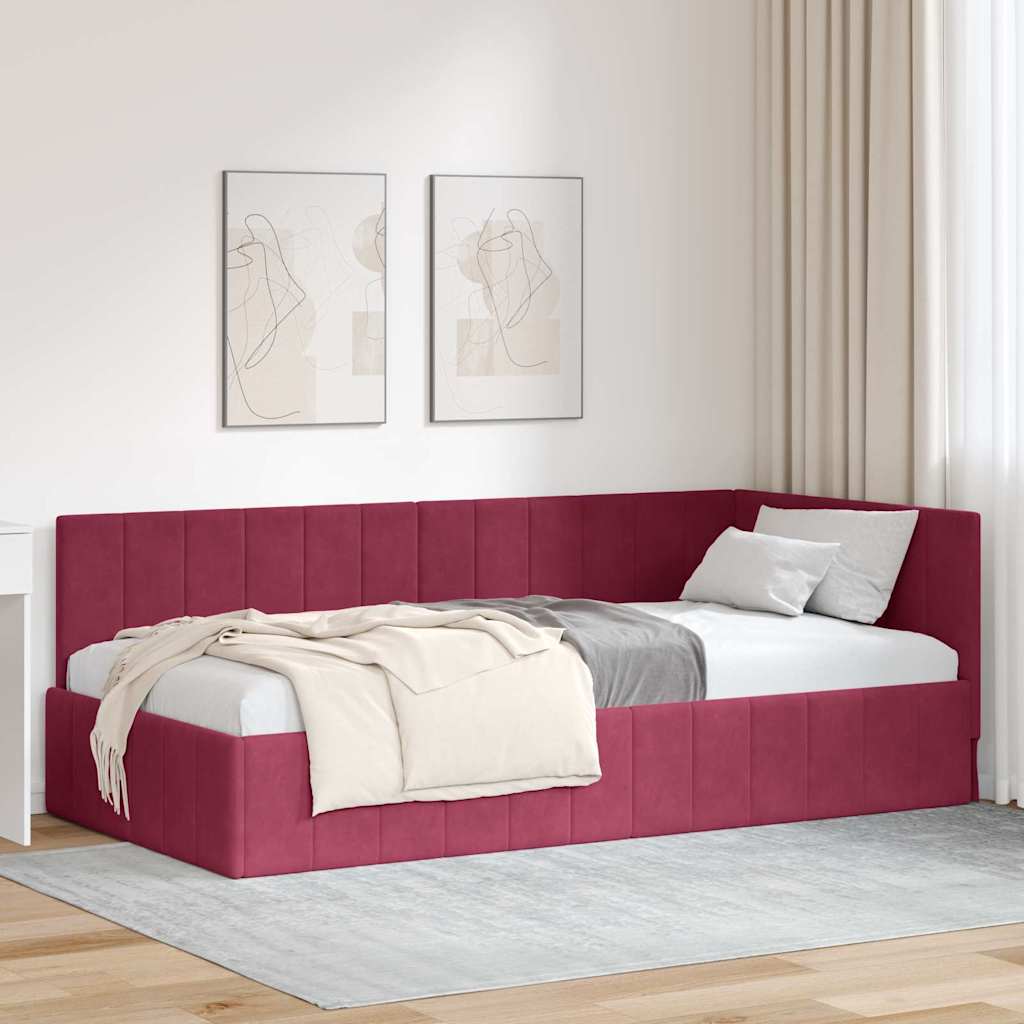 Hjørnesengramme med hovedgærde Vinrød 90 cm x 190 cm Fløjl