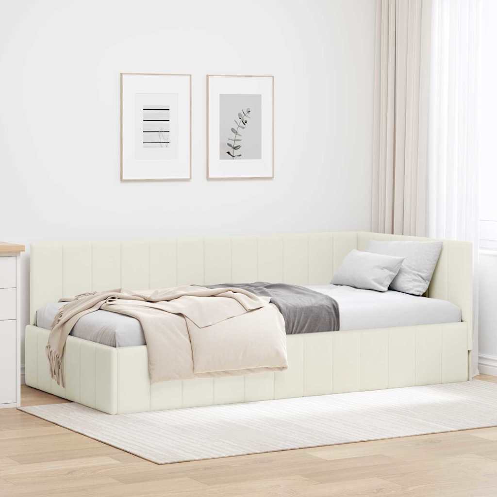 Hjørnesengramme med hovedgærde Creme 90 cm x 190 cm Fløjl
