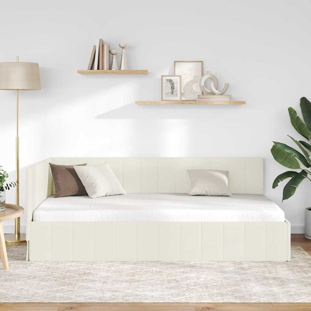 Hjørnesengramme med hovedgærde Creme 90 cm x 190 cm Fløjl