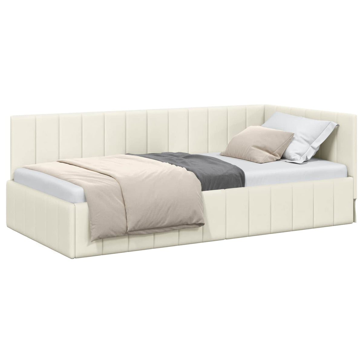Hjørnesengramme med hovedgærde Creme 90 cm x 190 cm Fløjl