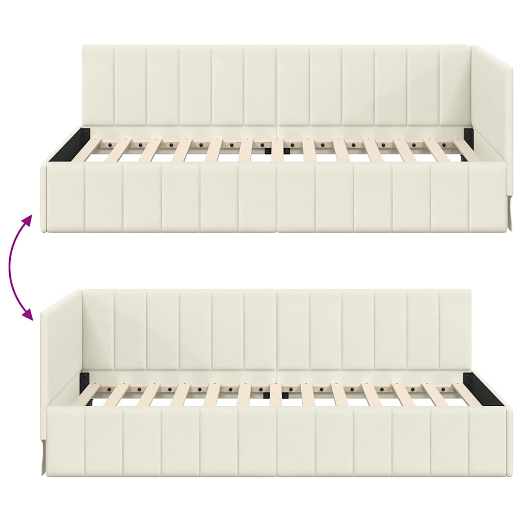 Hjørnesengramme med hovedgærde Creme 90 cm x 190 cm Fløjl