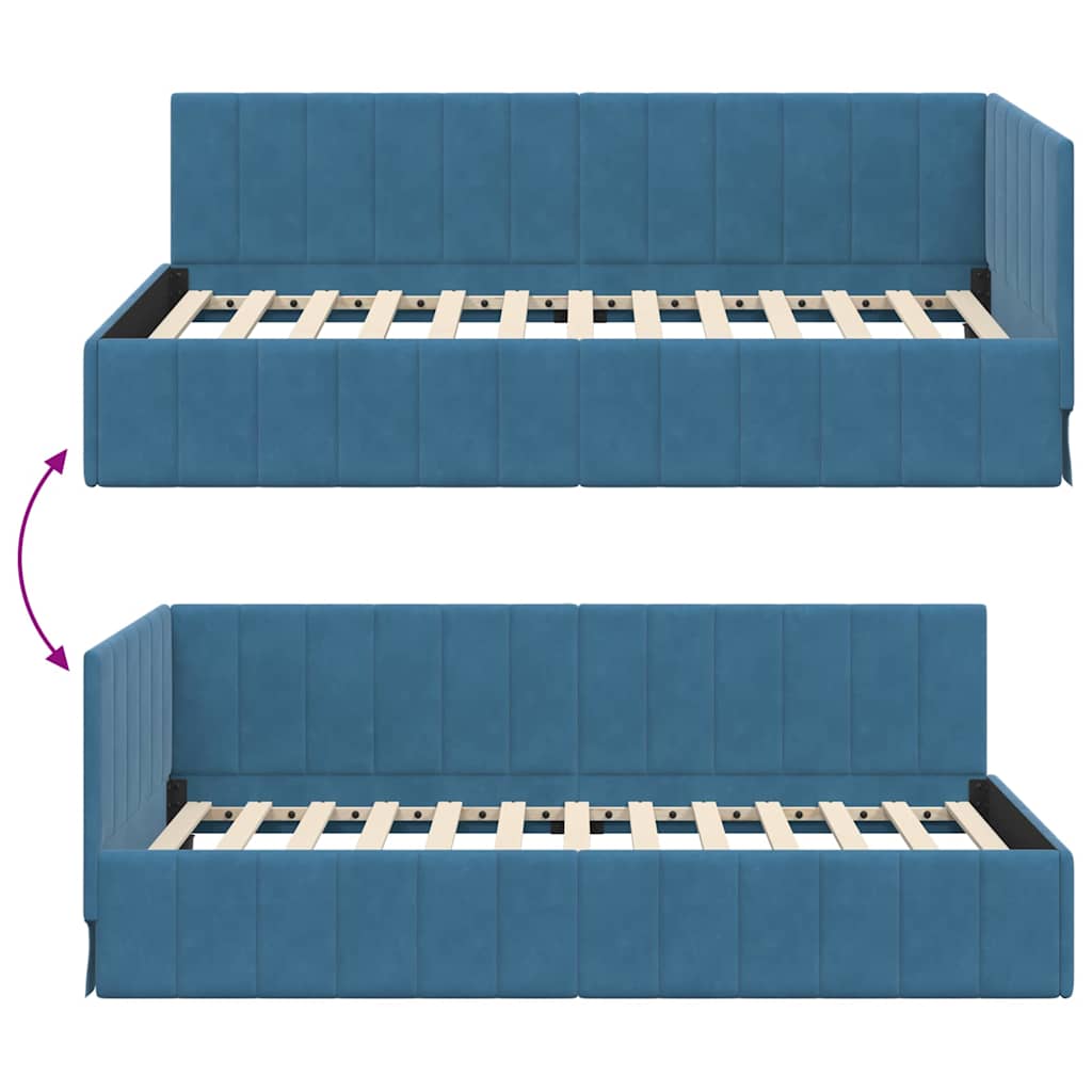 Hjørnesengramme med hovedgærde Blå 90 cm x 200 cm Fløjl