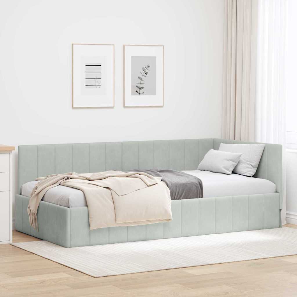 Hjørnesengramme med hovedgærde Lysegrå 90 cm x 200 cm Fløjl