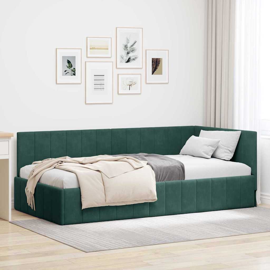 Hjørnesengramme med hovedgærde Mørkegrøn 90 cm x 200 cm Fløjl