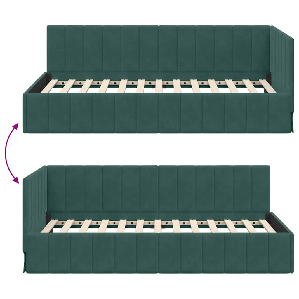 Hjørnesengramme med hovedgærde Mørkegrøn 90 cm x 200 cm Fløjl