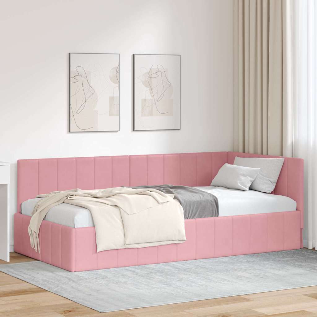 Hjørnesengramme med hovedgærde Lyserød 90 cm x 200 cm Fløjl