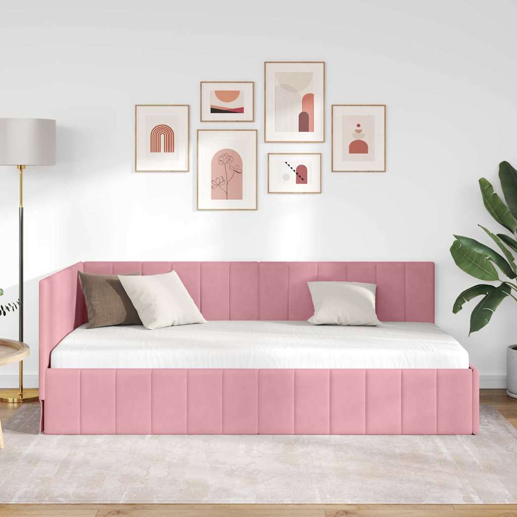Hjørnesengramme med hovedgærde Lyserød 90 cm x 200 cm Fløjl