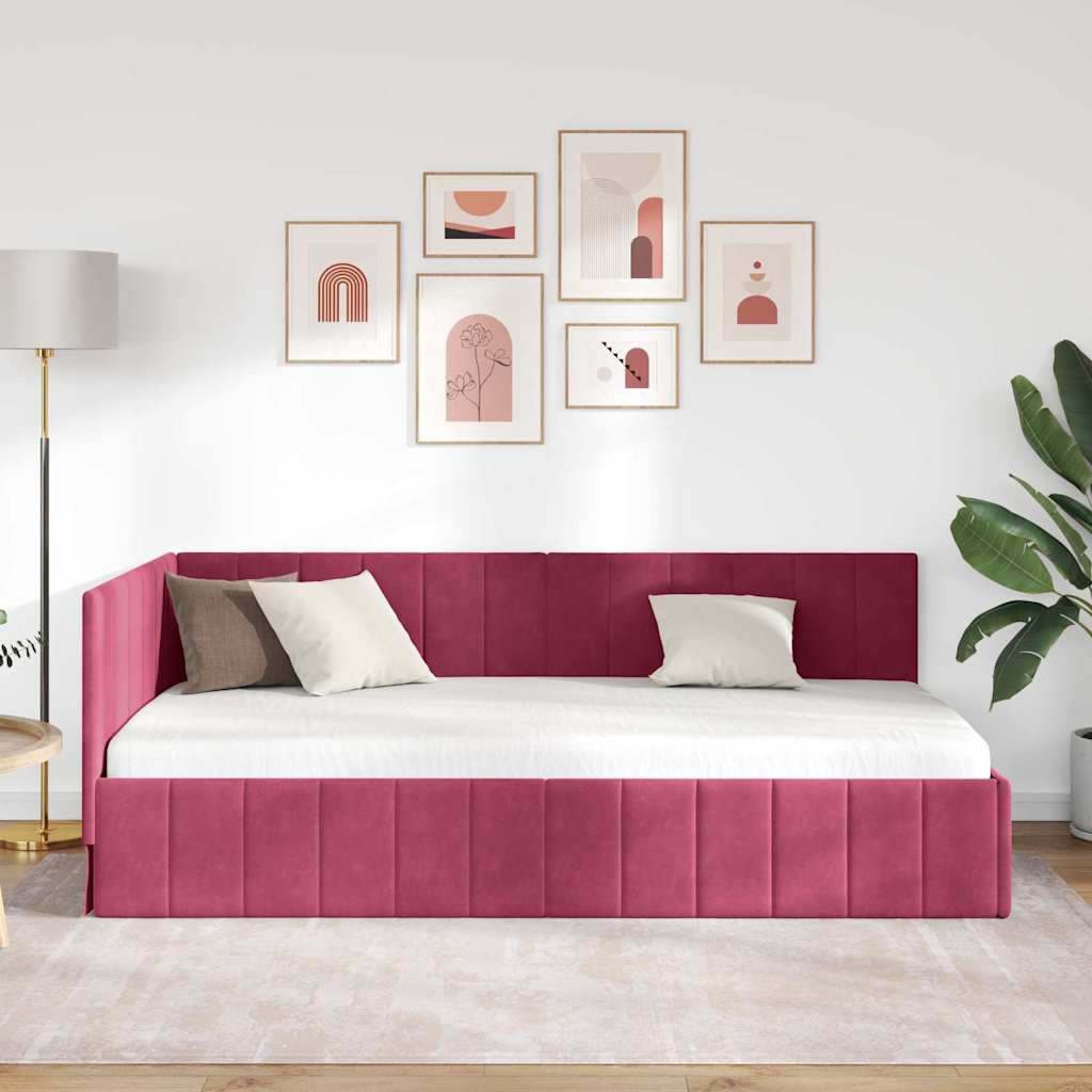 Hjørnesengramme med hovedgærde Vinrød 90 cm x 200 cm Fløjl