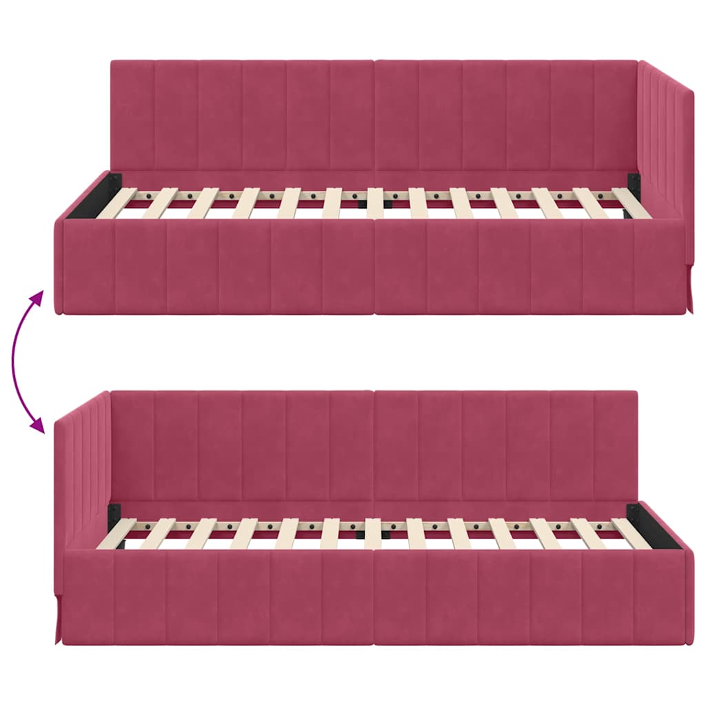 Hjørnesengramme med hovedgærde Vinrød 90 cm x 200 cm Fløjl