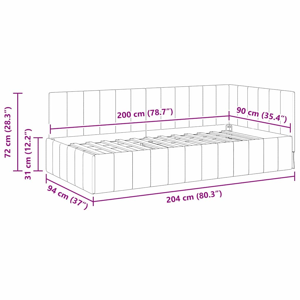 Hjørnesengramme med hovedgærde Creme 90 cm x 200 cm Fløjl