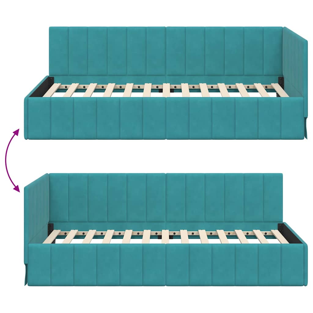 Hjørnesengramme med hovedgærde Turkis 90 cm x 200 cm Fløjl