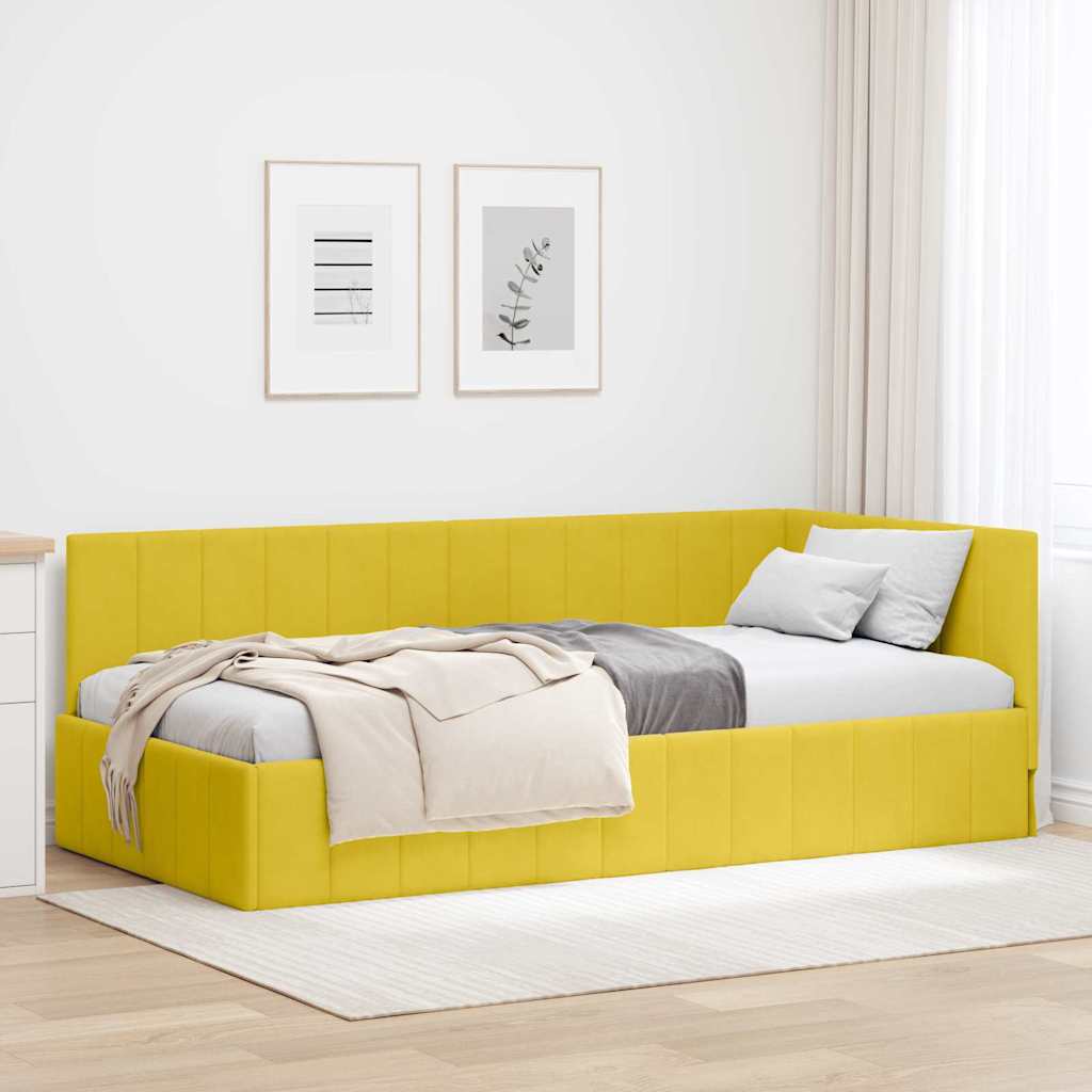 Hjørnesengramme med hovedgærde Gul 100 cm x 200 cm Fløjl