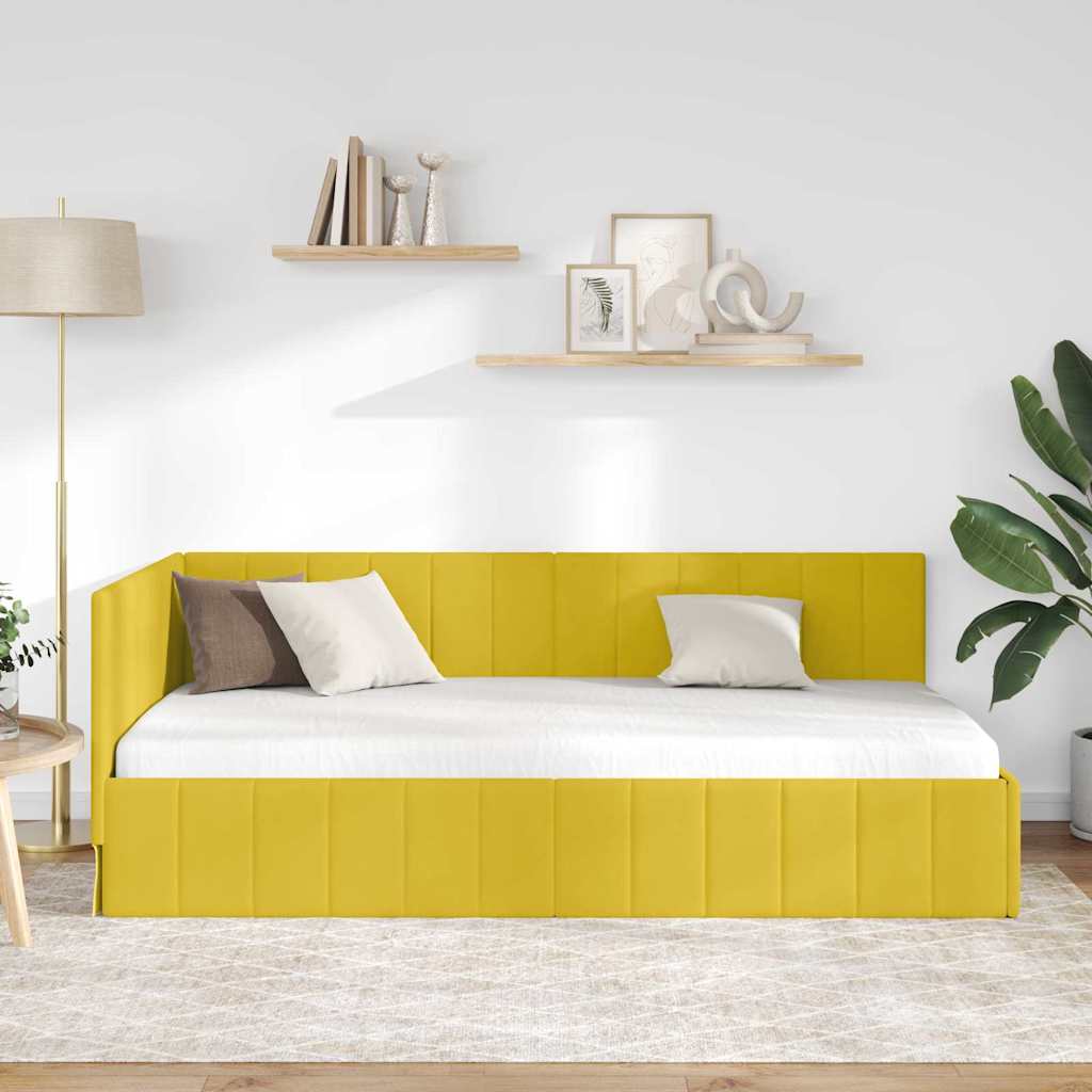 Hjørnesengramme med hovedgærde Gul 100 cm x 200 cm Fløjl