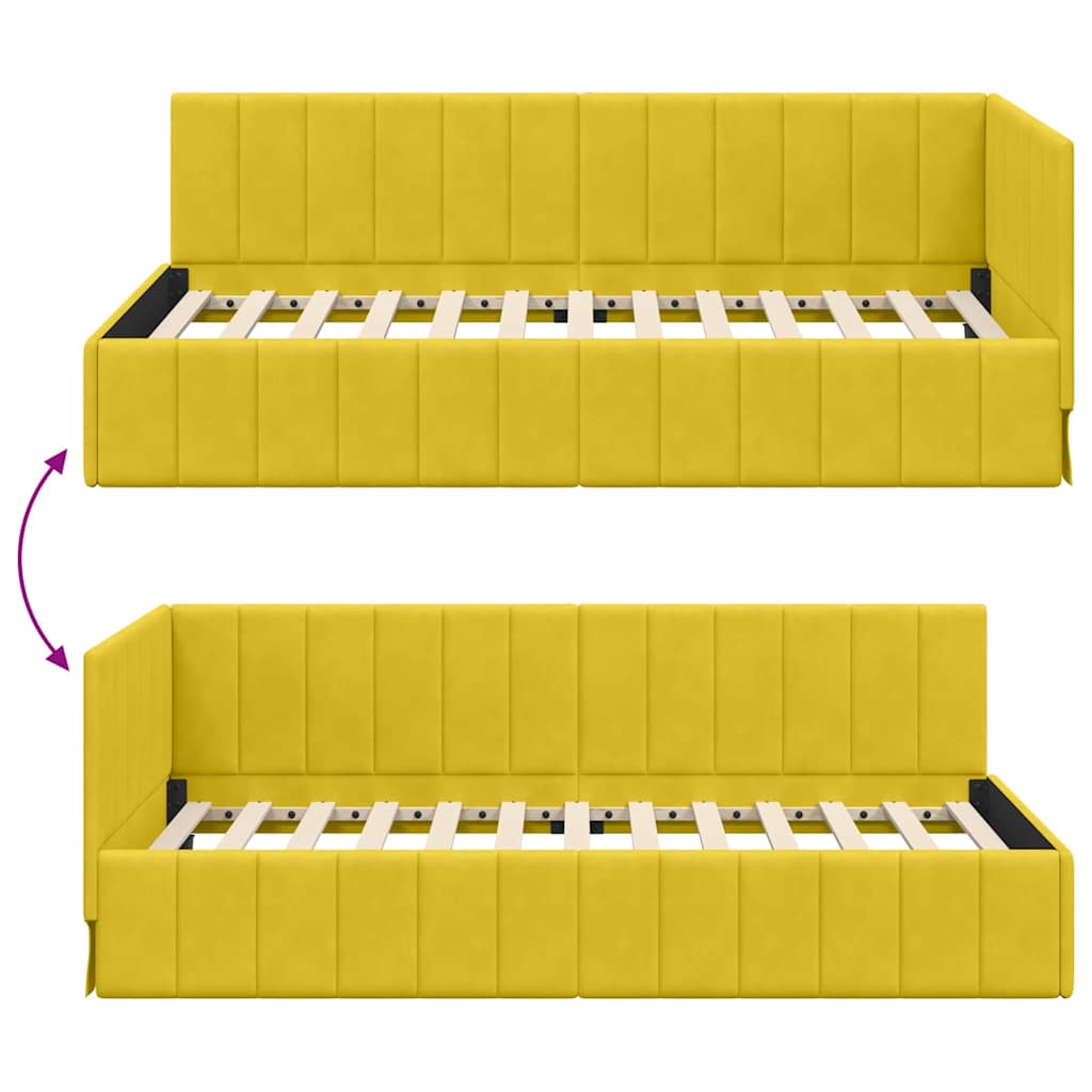 Hjørnesengramme med hovedgærde Gul 100 cm x 200 cm Fløjl