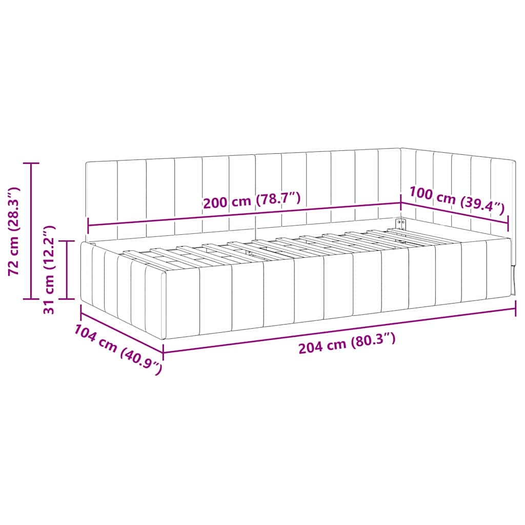 Hjørnesengramme med hovedgærde Creme 100 cm x 200 cm Fløjl
