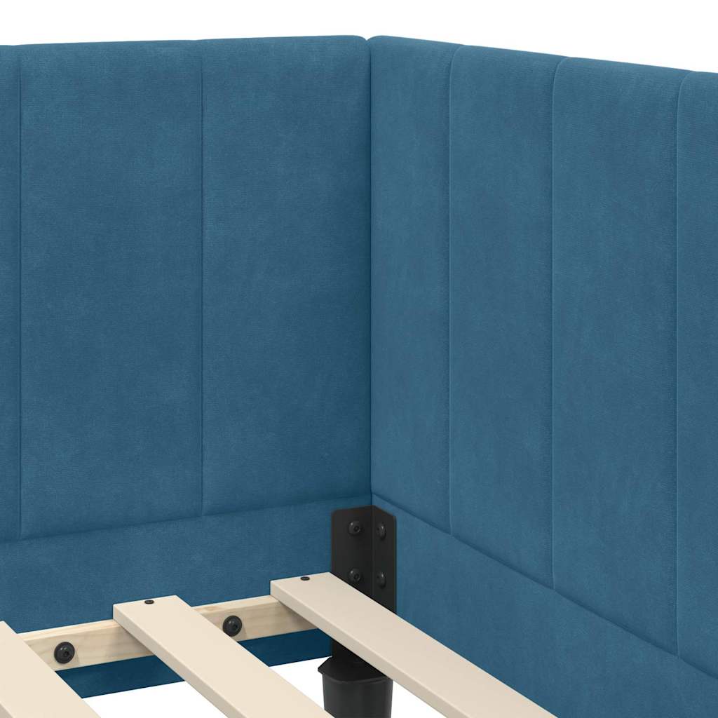 Hjørnesengramme med hovedgærde Blå 80 cm x 200 cm Fløjl