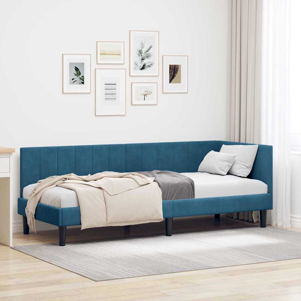 Hjørnesengramme med hovedgærde Blå 80 cm x 200 cm Fløjl
