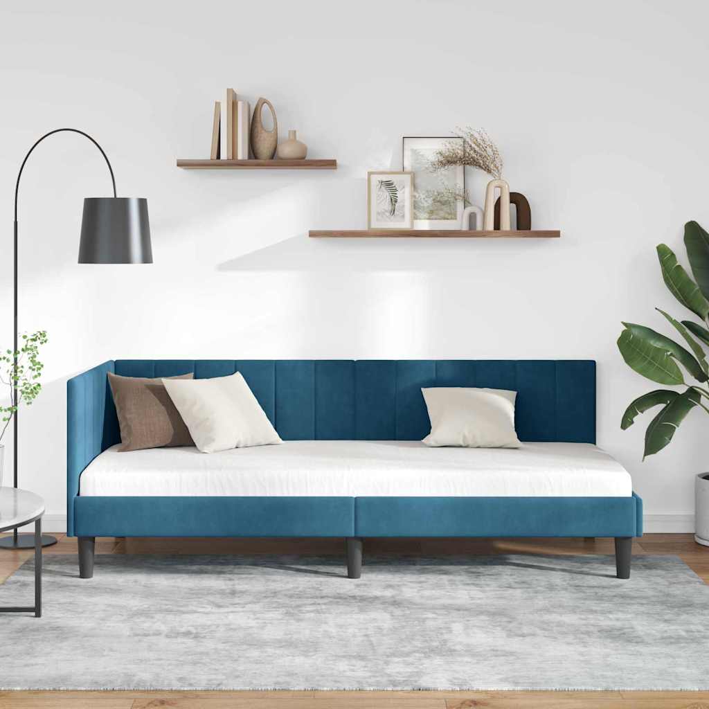 Hjørnesengramme med hovedgærde Blå 80 cm x 200 cm Fløjl