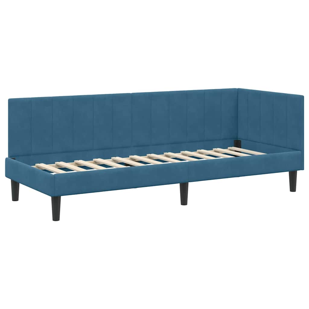 Hjørnesengramme med hovedgærde Blå 80 cm x 200 cm Fløjl